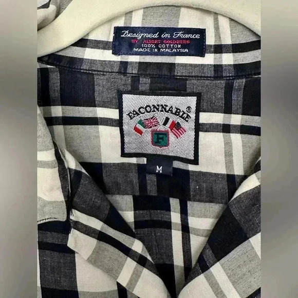 Faconnable Men’s Cotton Collared Button Down Casual Shirt Dk Blu/Gray/White Sz M - Picture 4 of 8